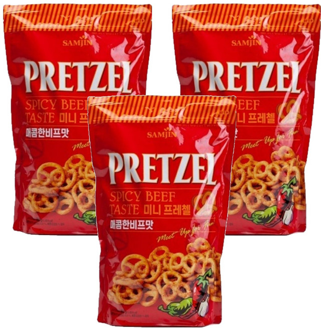 삼진 미니 프레첼 매콤한 비프맛, 300g, 3개