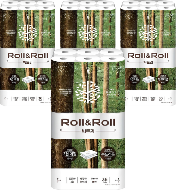 대왕롤앤롤 빅트리 3겹 고급롤화장지, 25m, 36개입, 4개