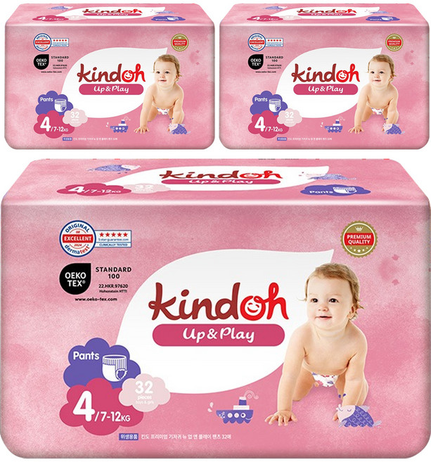 킨도 프리미엄 업앤플레이 팬티형 기저귀 남녀공용 대형, 4단계, 96매