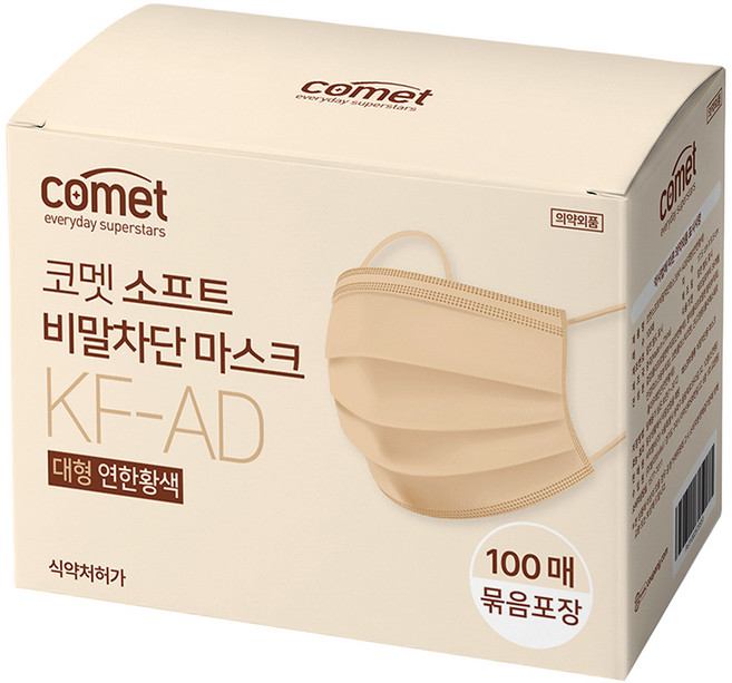 코멧 소프트 비말차단 마스크 KF-AD, 100개입, 1개, 베이지