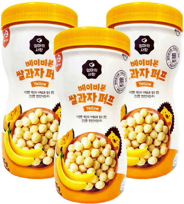 Baby Bonjuk 泡芙米餅, 香蕉風味, 50g, 3瓶
