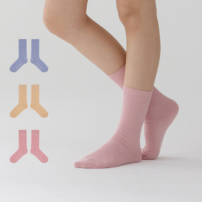 싹스탑 여성용 컬러 골지 크루삭스 3켤레 세트