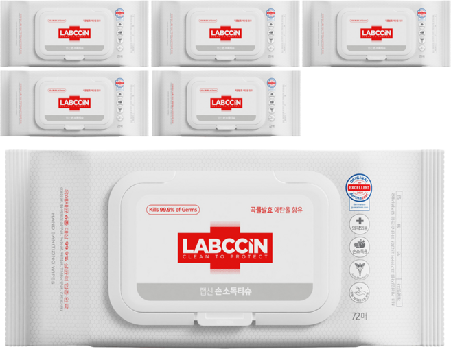 랩신 손소독티슈 캡형, 72매입, 6개