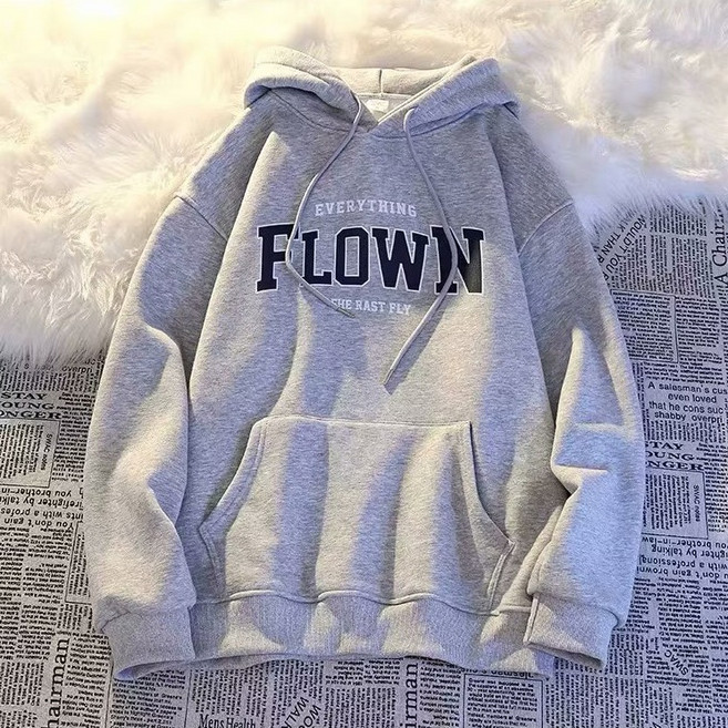 엘쏘 남녀공용 플로운 박시핏 레터링 포켓 후드티