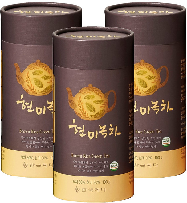 한국제다 현미녹차 지관, 100g, 3개, 1개입