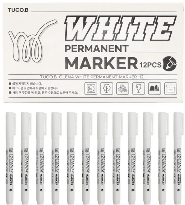 투코비 만능 다용도 유성 마카펜 화이트, 12개, 1색
