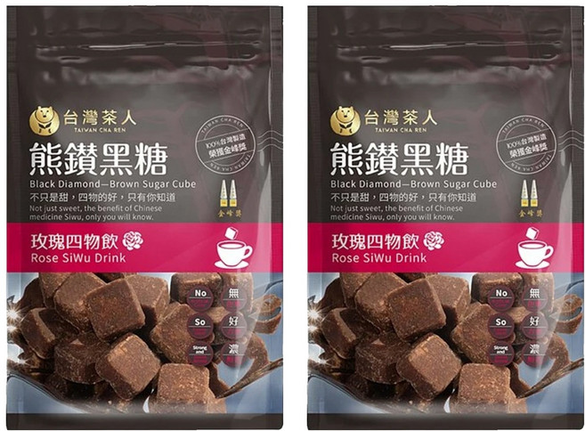 台灣茶人 熊鑽黑糖磚 玫瑰四物飲 獨立包裝 方便攜帶, 136g, 2袋, 1袋