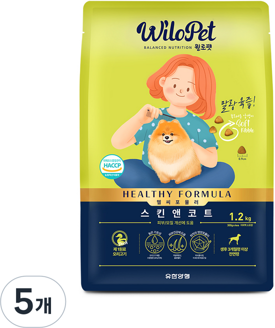 윌로펫 전연령용 강아지 헬시포뮬러 기능성 소프트사료 스킨앤코트, 5개, 1.2kg, 오리
