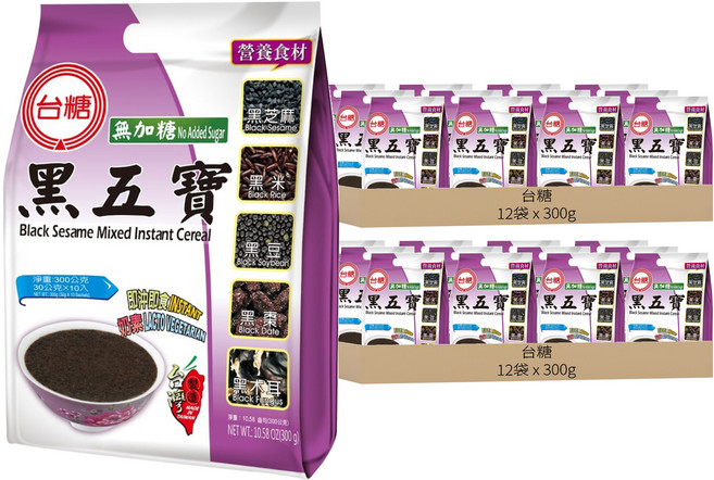 台糖 無加糖黑五寶, 300g, 24袋