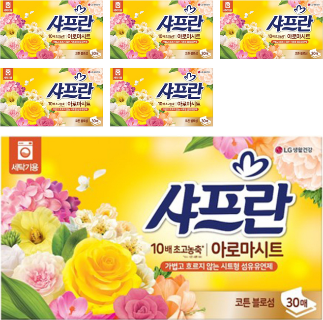 샤프란 아로마시트 섬유유연제 코튼블로섬향 본품, 30개입, 6개