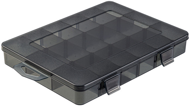 델리툴즈 155mm 투명 플라스틱 뚜껑 부품 수납 케이스 18칸 블랙 DL432302, 1개