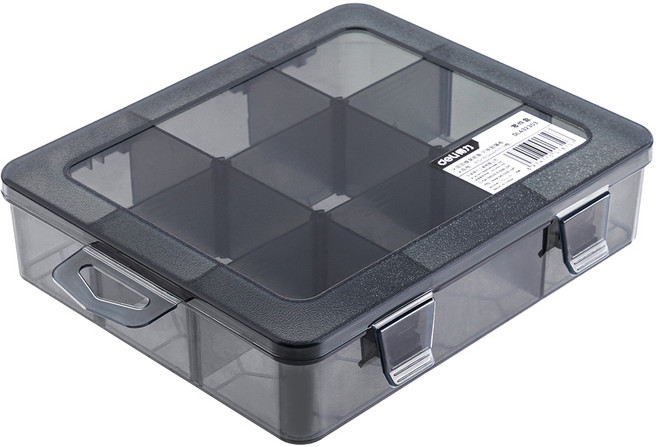 델리툴즈 투명 플라스틱 뚜껑 부품 수납 케이스 9칸 블랙 DL432303, 1개