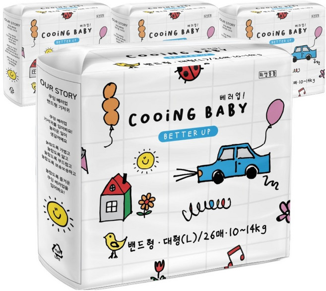 Cooing 쿠잉 유아용 베러업 밴드, 대형(L), 104매