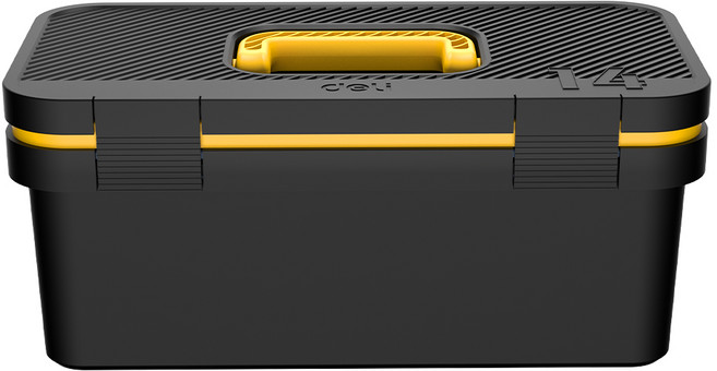 델리툴즈 휴대용 플라스틱 트레이타입 듀얼 레이어 스토리지 공구 보관 툴박스 블랙 옐로우 DL432814, 1개