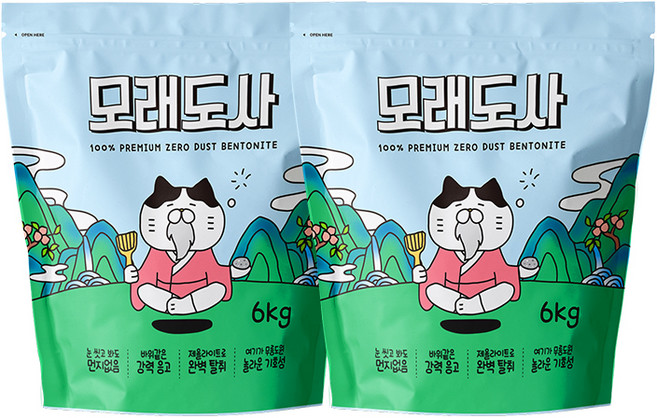 모래도사 프리미엄 제로 더스트 벤토나이트 고양이 모래, 6kg, 2개, 무향
