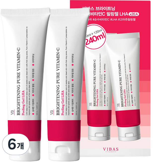 Vivas Pure 維生素 C 亮白 LHA 去角質凝膠, 6個, 120ml