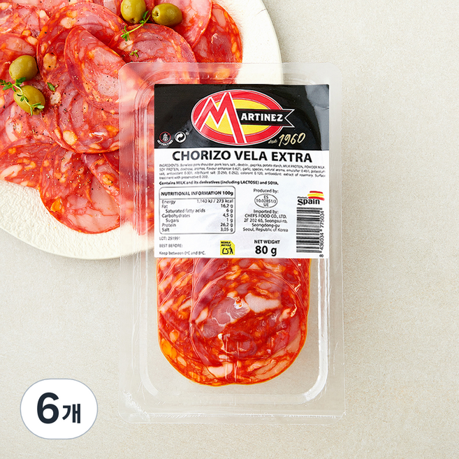 마르티네즈 초리조 벨라 소시지, 80g, 6개