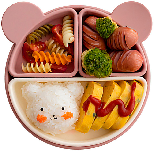 리틀클라우드 곰돌이 디바이더 흡착 식판, 로즈 핑크, 1개