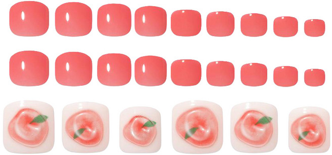 Dashing Diva Magic Press 扁平水蜜桃腳趾美甲貼片 24片組, 平間距, 1組