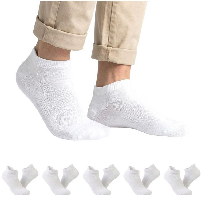 온앤모아 남성용 발목 양말 단목 5켤레, 화이트, 1세트