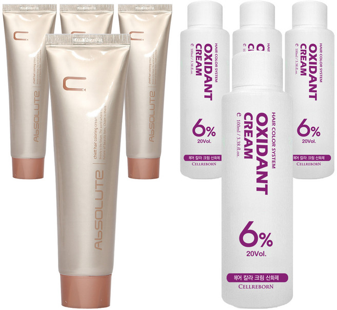 에비뉴쉬에뜨 앱솔루트 컬러링 크림 염색제 120g + 산화제 100ml, 흑색, 4개