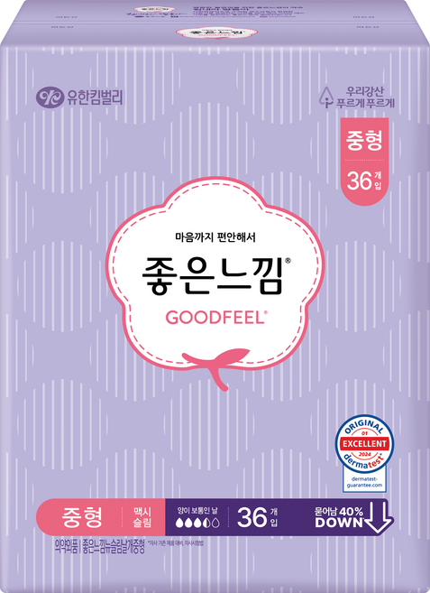좋은느낌 오리지널 맥시슬림 생리대 날개형, 중형, 36개입, 1개