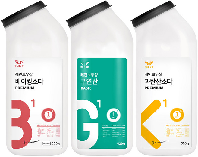 레인보우샵 베이킹소다 프리미엄 + 구연산 베이직 + 과탄산소다 프리미엄, 1세트