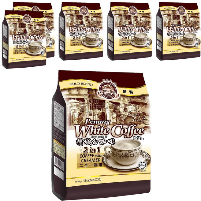 COFFEE TREE 咖啡樹 牌金裝檳城白咖啡 二合一 咖啡和奶精, 30g, 15包, 6袋