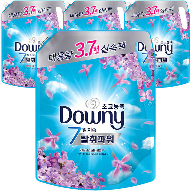 다우니 탈취파워 고농축 섬유유연제 레몬그라스와 라일락 리필, 2.6L, 4개
