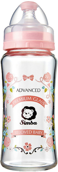 Simba 小獅王辛巴 蘿蔓晶鑽寬口玻璃大奶瓶, 玫瑰粉紅, 270ml, 1個
