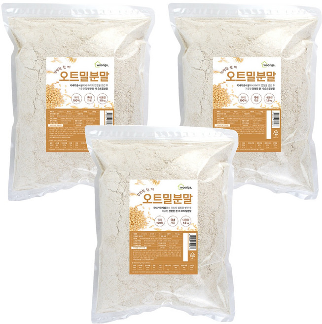 우리가스토리 압착 오트밀 분말, 1.5kg, 3개