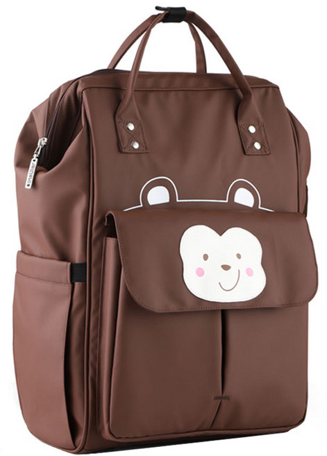 insular 茵秀麗 多功能防水媽媽包 後背包 鯨吞大容量出行百寶箱 大視野開口 鋁箔保溫層, 小猴 咖啡色
