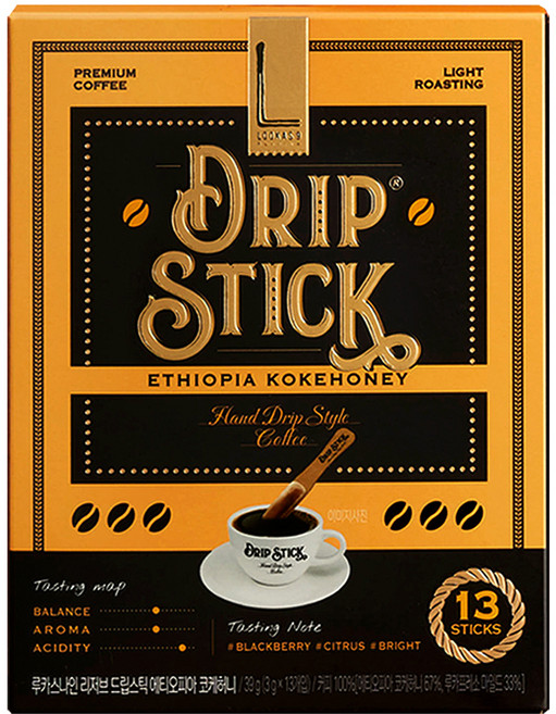루카스나인 리저브 드립 스틱 커피 에티오피아 코케허니, 13개입, 1개, 3g