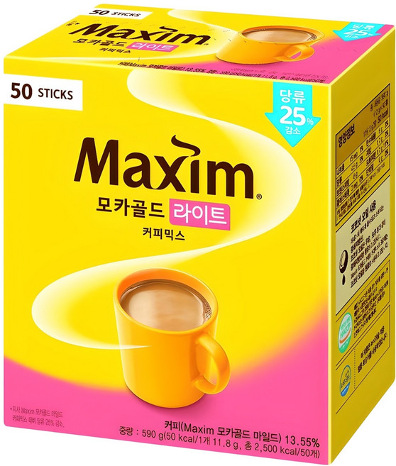 Maxim 麥心 摩卡減糖經典三合一咖啡, 11.8g, 50包, 1盒