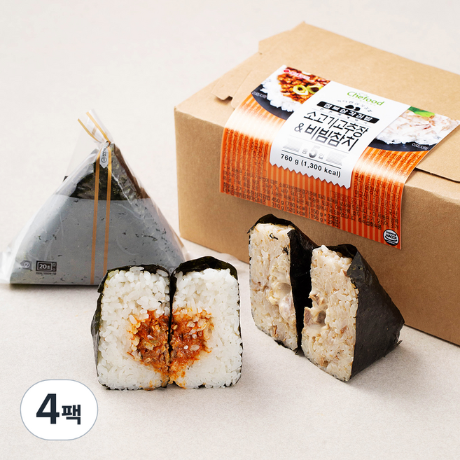 쉐푸드 점보삼각김밥 소고기고추장 앤 비빔참치 5입, 760g, 4팩