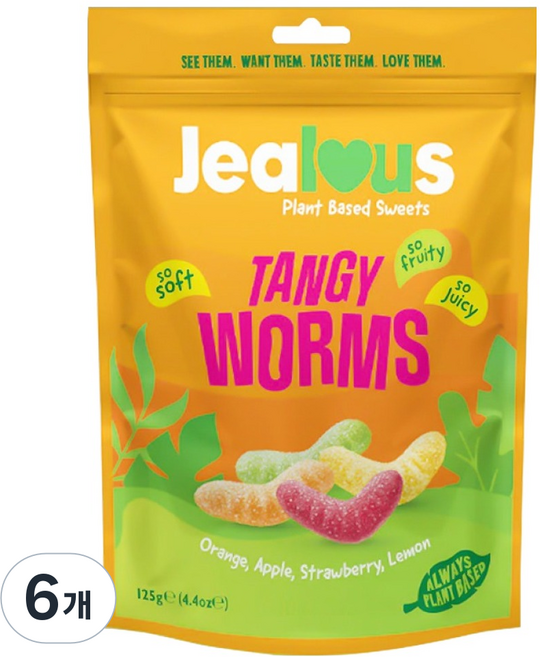 젤러스스윗 젤리 탱기 웜즈, 125g, 6개