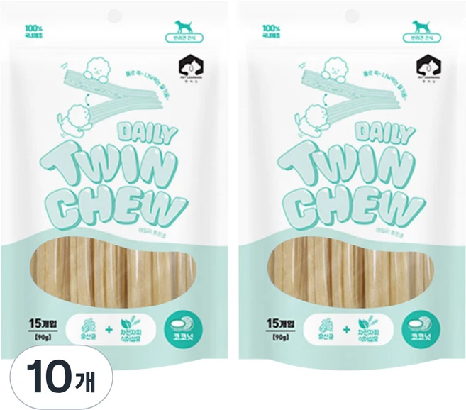 펫러닝 강아지 데일리트윈츄 덴탈껌, 코코넛, 90g, 10개 - 쿠팡