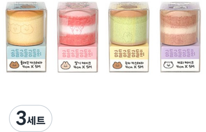 조선문방구 곰돌곰돌곰돌희 뜯어쓰는 점착메모 4종 세트, 플레인 카스테라, 딸기 케이크, 녹차 카스테라, 커피 케이크, 3세트