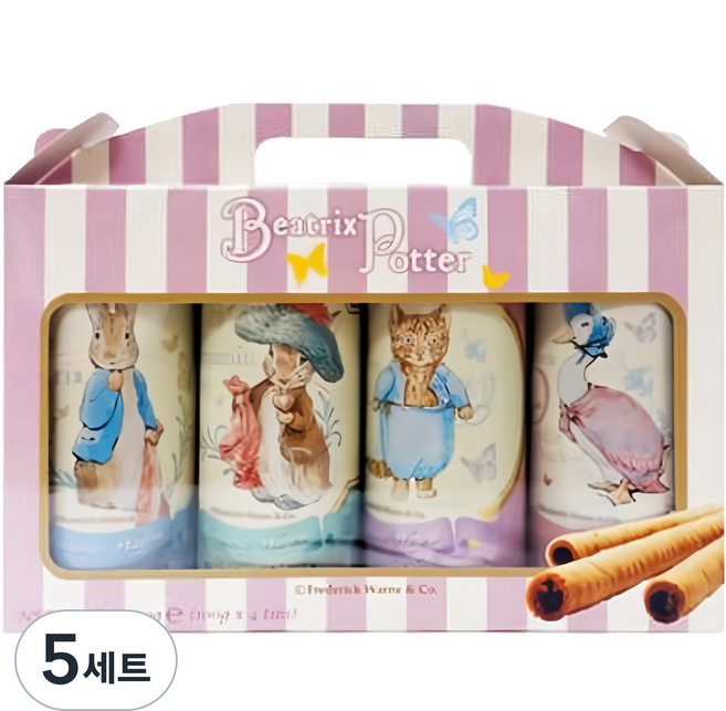 PETER RABBIT 比得兔 綜合捲心酥禮盒 4種口味, 巧克力口味+卡布奇諾口味+奶油餅乾口味+香草口味, 5套