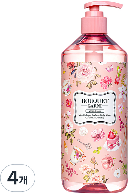 부케가르니 비타콜라겐 퍼퓸 바디워시 화이트머스크, 750ml, 4개