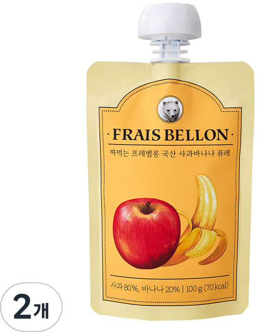 프레벨롱 짜먹는 국산 과일퓨레, 혼합맛(사과/바나나), 100g, 2개