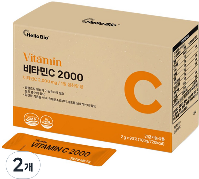 헬로바이오 비타민C 2000 90p, 180g, 2개