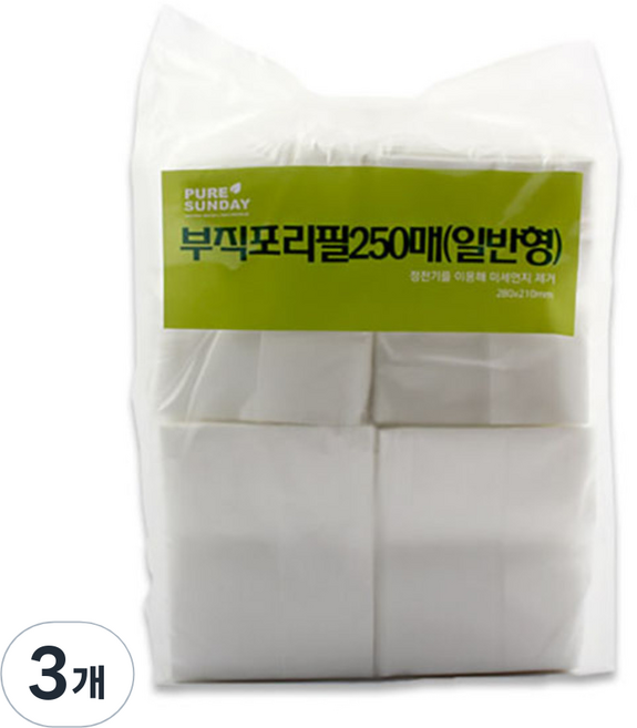 퓨어썬데이 정전기 청소포 일반형 250매, 3개