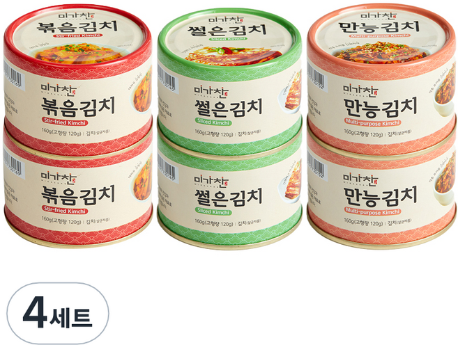 미가찬 캔김치 썰은김치 160g x 2p + 볶음김치 160g x 2p + 만능김치 160g x 2p 세트, 4세트