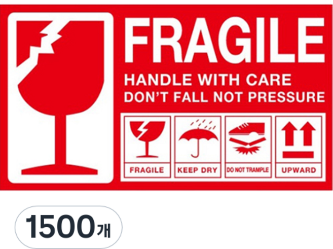 셀러서포터 영문 택배 취급주의 파손주의 스티커, 1개입, 1500개