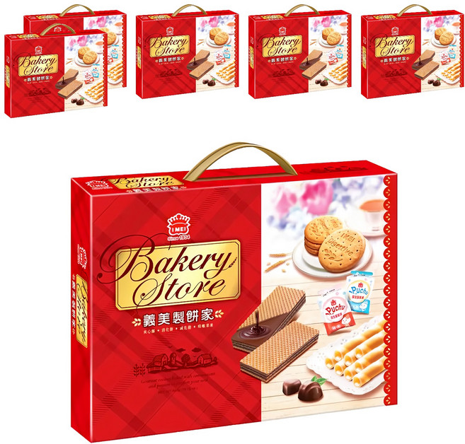 義美 製餅家綜合西點禮盒, 6盒, 夾心酥(黑可可) + 威化捲(香草牛奶) + 消化餅 + 噗啾益生菌果凍(原味) + 噗啾益生菌果凍(蘋果) (1盒)