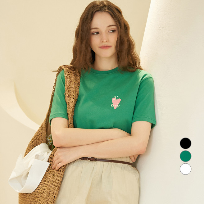 ELLE PARIS 여성용 통기성 Heart Paris 반팔 티셔츠