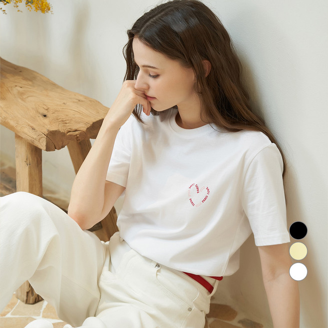 ELLE PARIS 여성용 통기성 Heart 반팔 티셔츠