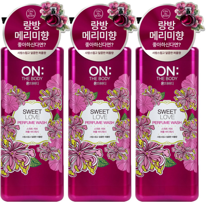 온더바디 퍼퓸 약산성 스위트러브 바디워시 피치 앤드 화이트머스크향, 865ml, 3개