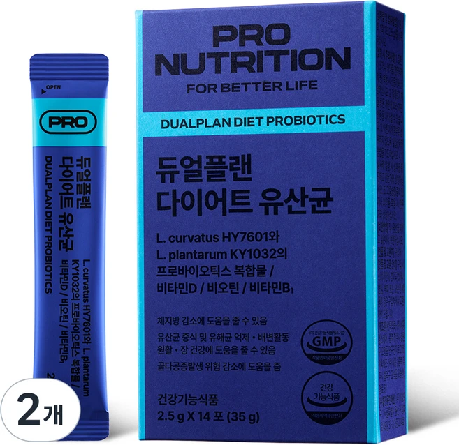 PRONUTRITION 정품 듀얼플랜 다이어트 유산균 14p, 35g, 2개 - 쿠팡